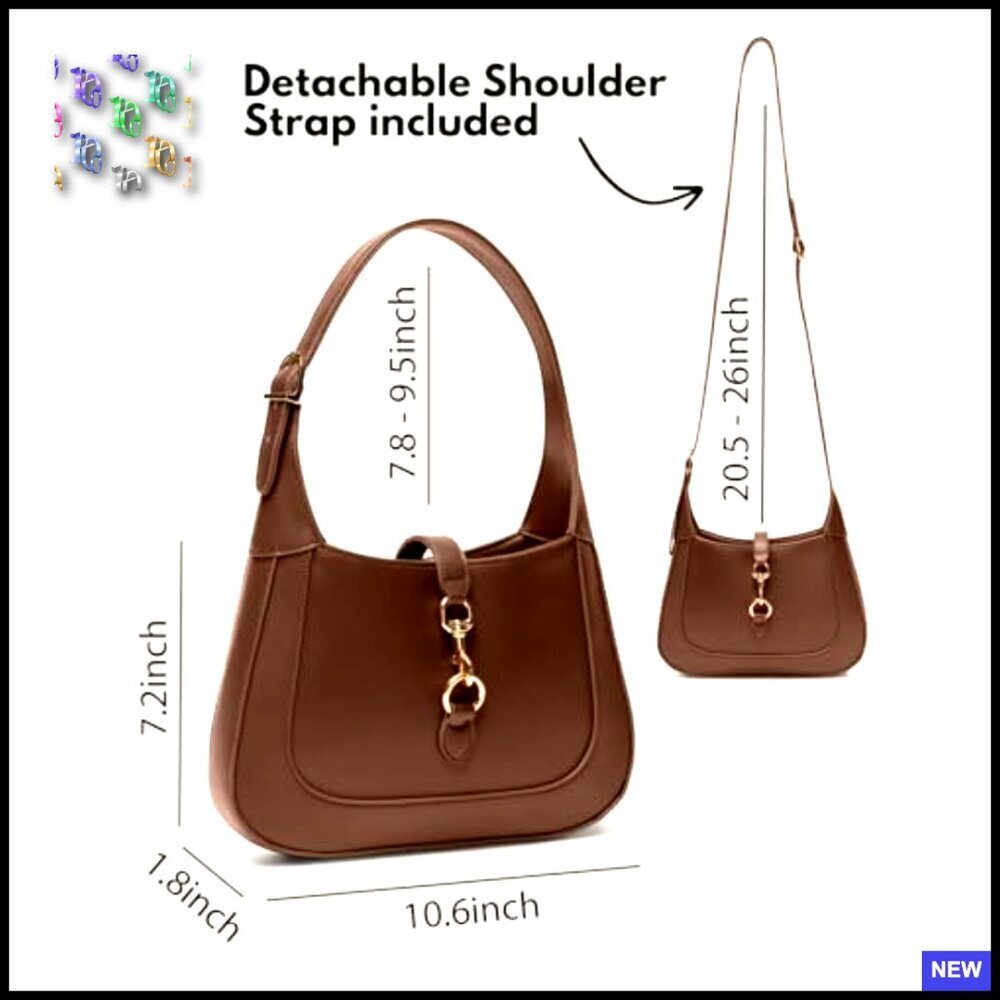 Vegan Leather Hobo Bag Top Handle Shoulder Crossbody Adjustable Strap Structured - Picture 5 of 6